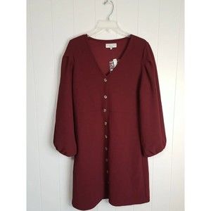 Madewell Texture & Thread Crepe Balloon Sleeve Maroon Dress Size Large New